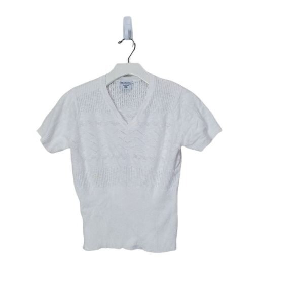 COLUMBIA Womens Sweater Open Knit V-Neck Pullover Sleeves Soft White Medium - Picture 6 of 9